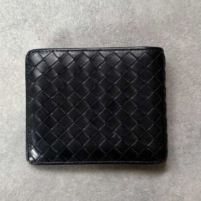Bottega Veneta Intrecciato Bifold Wallet Billfold Black Calf Leather Men's