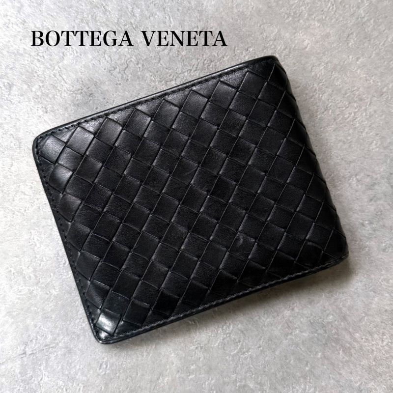 Bottega Veneta Intrecciato Bifold Wallet Billfold Black Calf Leather Men's