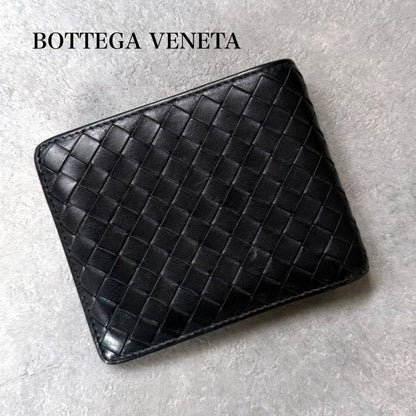 Bottega Veneta Intrecciato Bifold Wallet Billfold Black Calf Leather Men's
