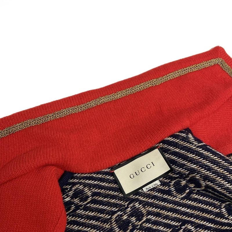 Gucci Cardigan Size S Women - 553505-xkaiv Beige Dark Navy And Red Long Sleeves