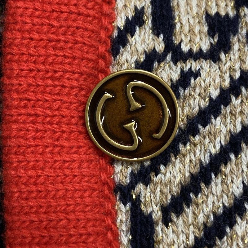 Gucci Cardigan Size S Women - 553505-xkaiv Beige Dark Navy And Red Long Sleeves