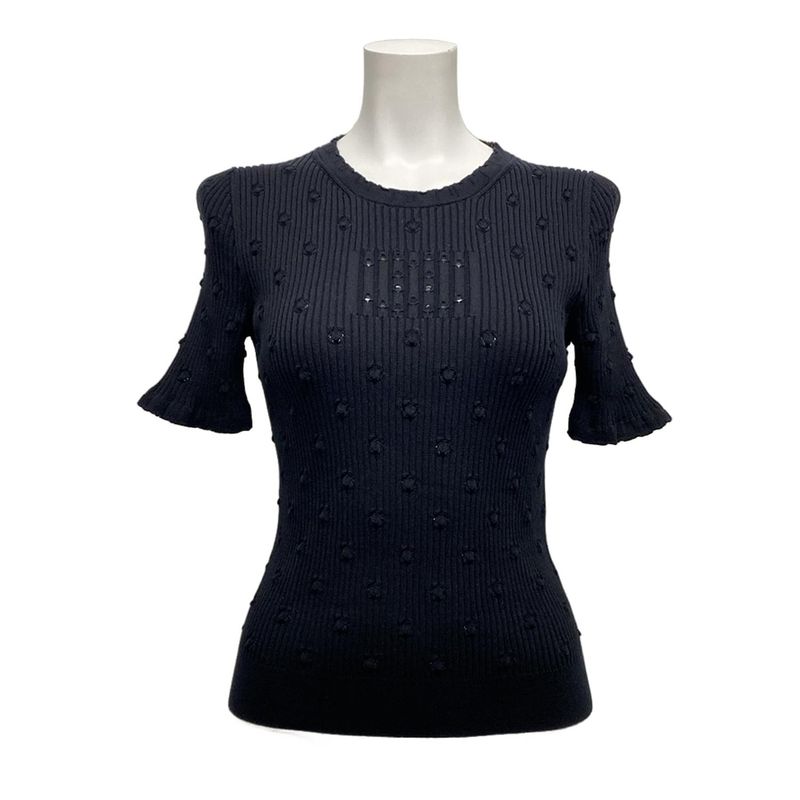 Chanel Short Sleeved Cut And Sewn Size 34 S Women - P79128 Black Crew Neck/coco-