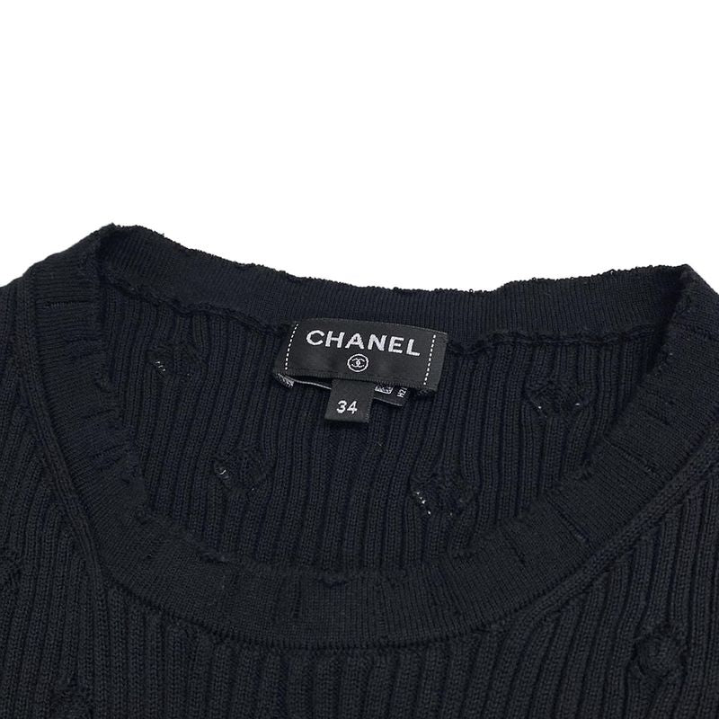 Chanel Short Sleeved Cut And Sewn Size 34 S Women - P79128 Black Crew Neck/coco-