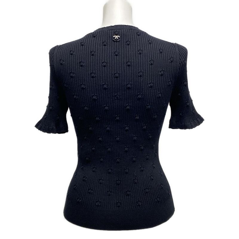 Chanel Short Sleeved Cut And Sewn Size 34 S Women - P79128 Black Crew Neck/coco-