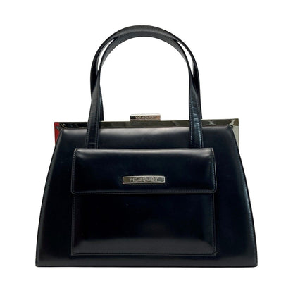 Yves Saint Laurent Clasp Handbag Black Leather Hotei
