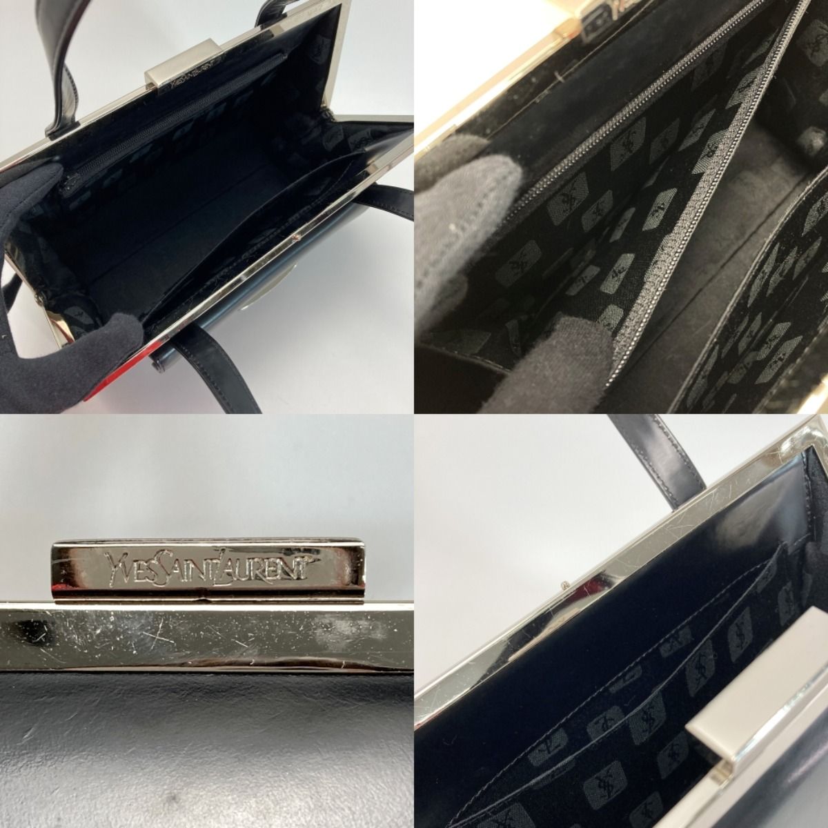 Yves Saint Laurent Clasp Handbag Black Leather Hotei