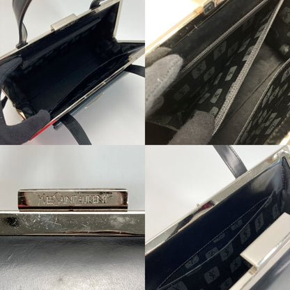 Yves Saint Laurent Clasp Handbag Black Leather Hotei