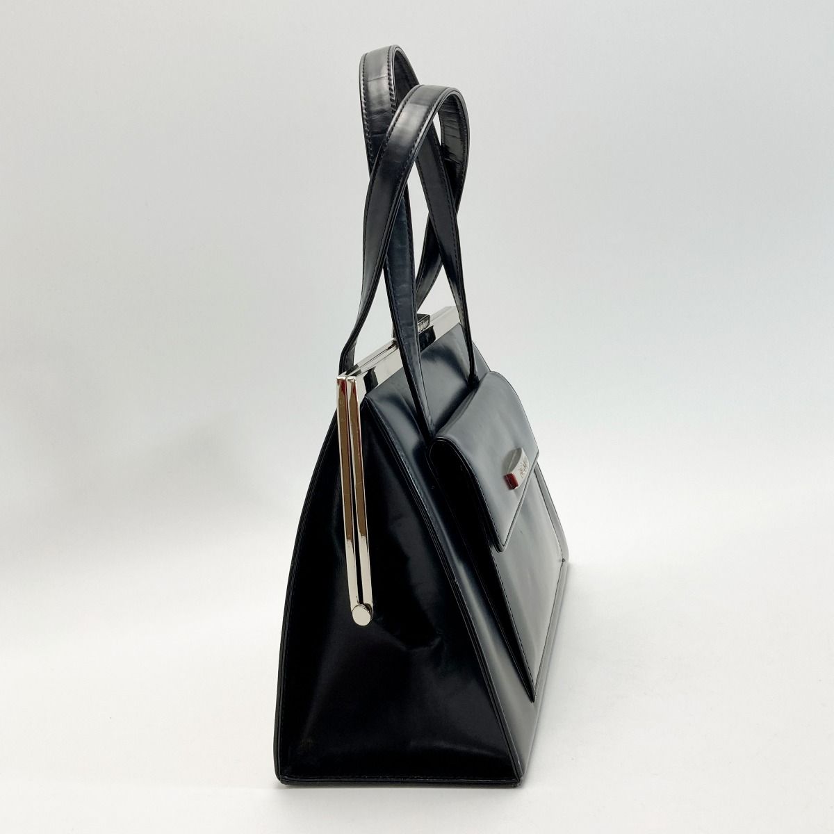 Yves Saint Laurent Clasp Handbag Black Leather Hotei