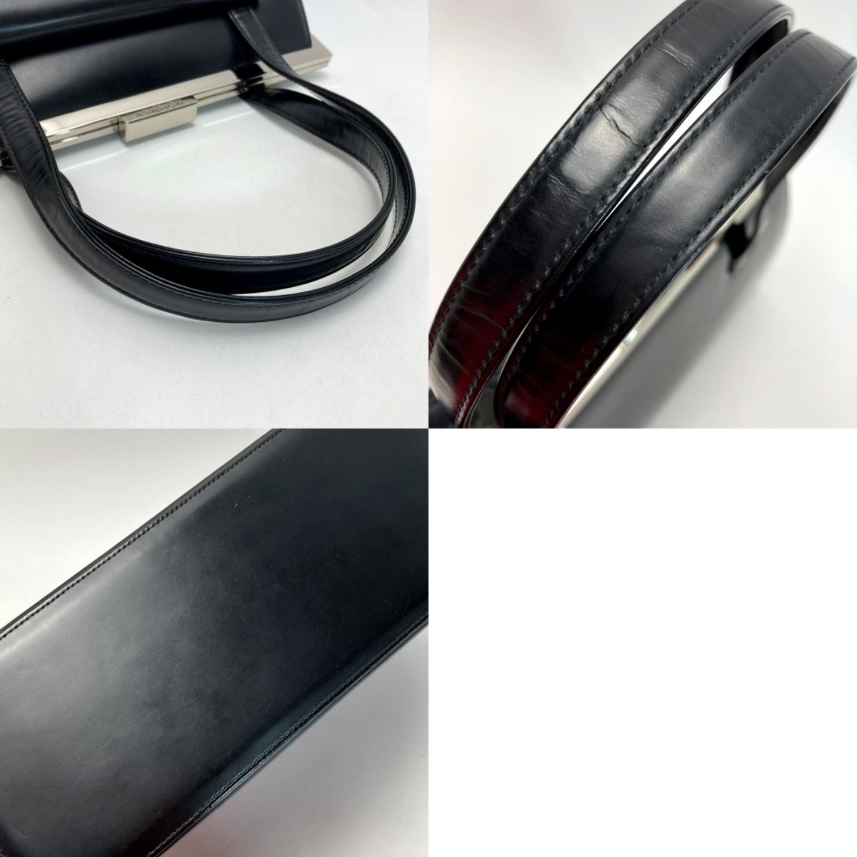 Yves Saint Laurent Clasp Handbag Black Leather Hotei