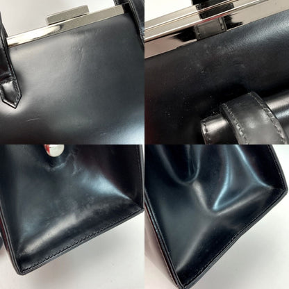 Yves Saint Laurent Clasp Handbag Black Leather Hotei
