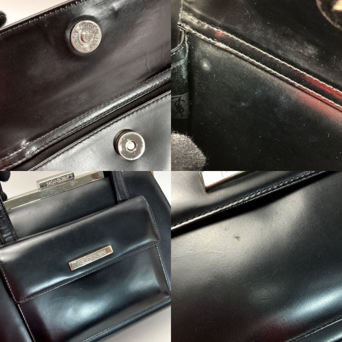Yves Saint Laurent Clasp Handbag Black Leather Hotei