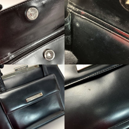 Yves Saint Laurent Clasp Handbag Black Leather Hotei