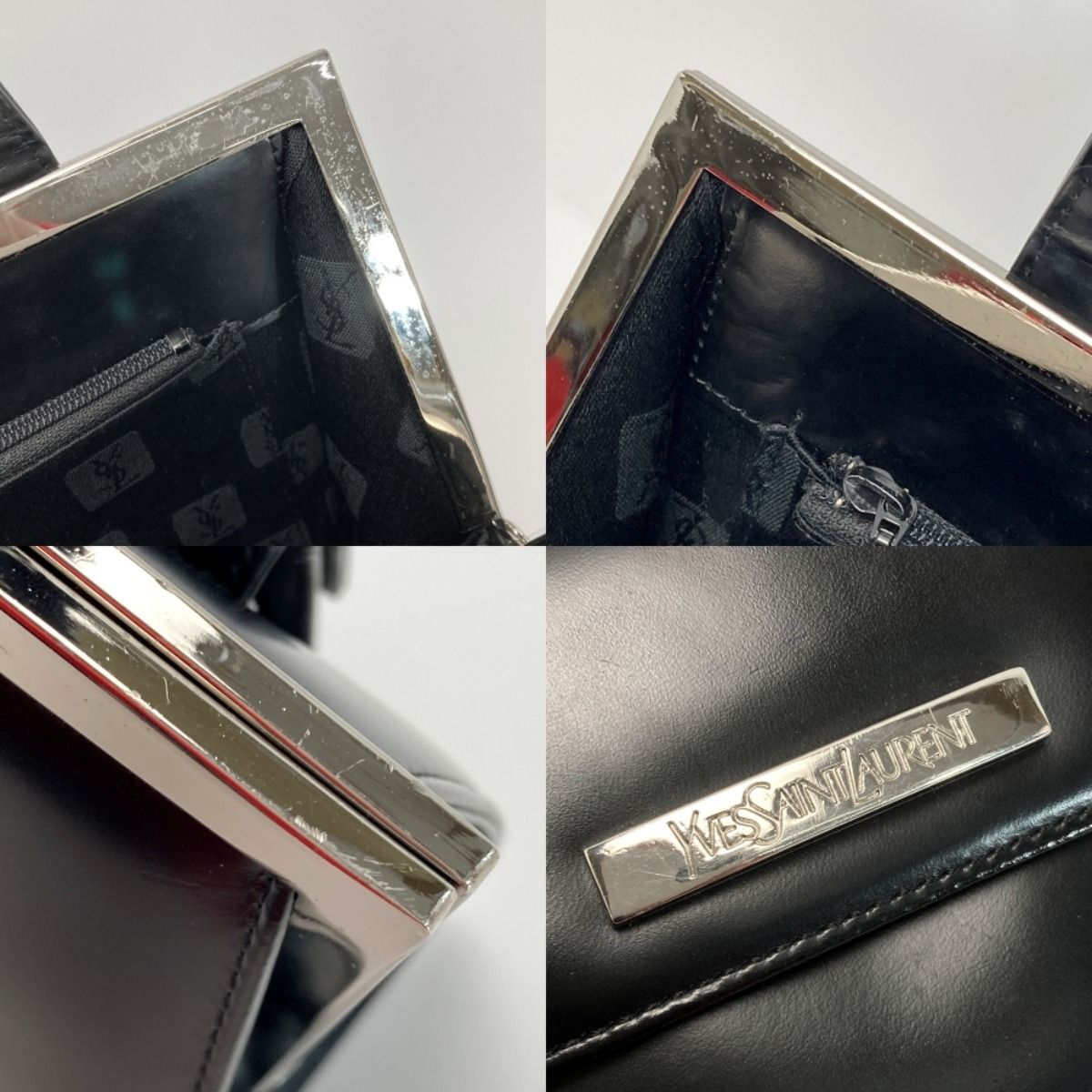 Yves Saint Laurent Clasp Handbag Black Leather Hotei