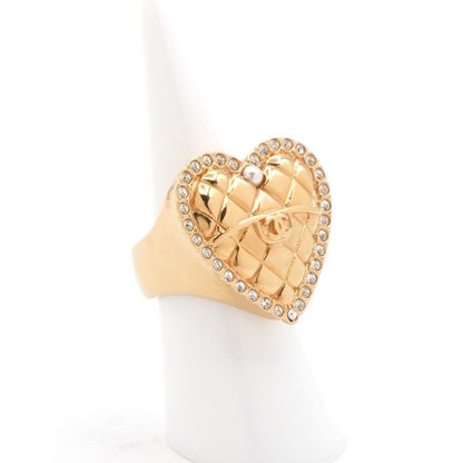 Chanel Ring Gold Coco Mark Heart Matelasse Rhinestone