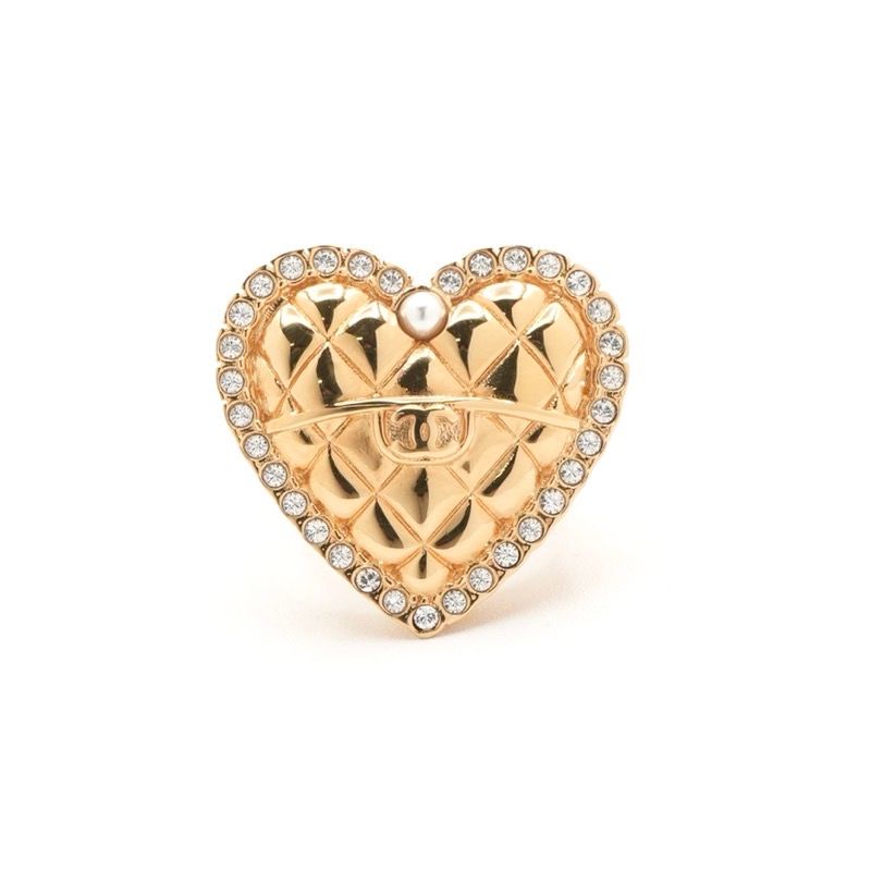 Chanel Ring Gold Coco Mark Heart Matelasse Rhinestone