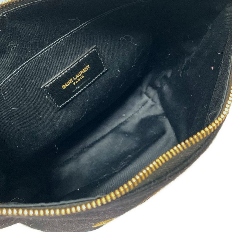 Saint Laurent Paris Pouch Embroidery Pouch 710435 Black Wool Leather