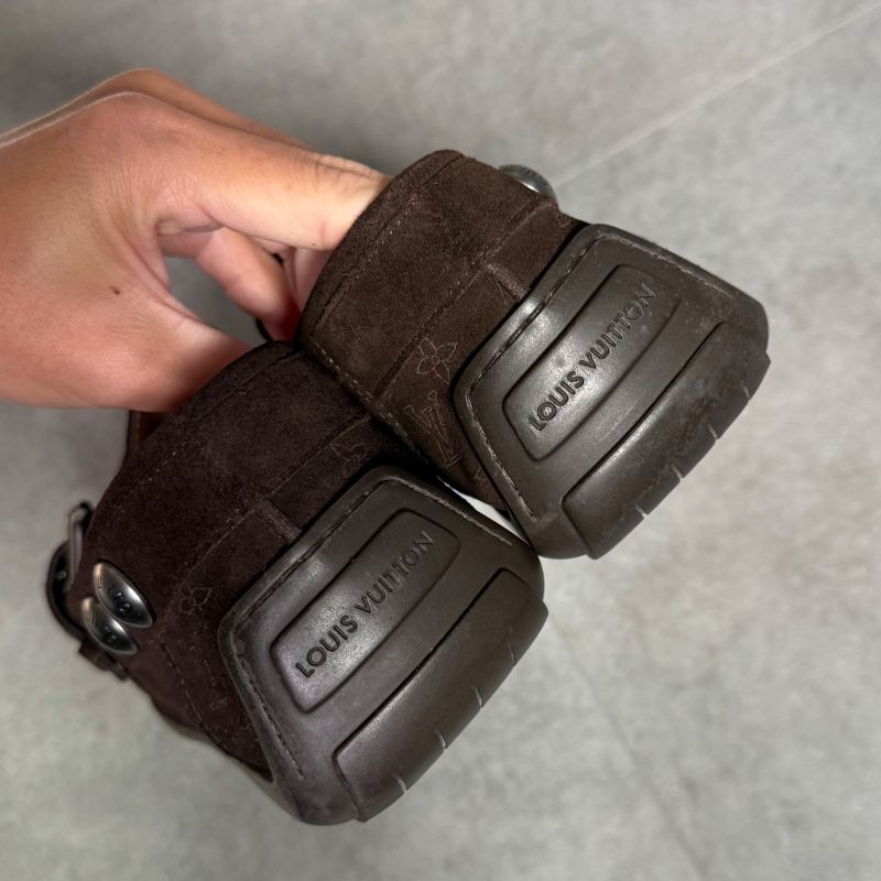 Louis Vuitton Suede Leather Monogram Driving Shoes Belt 7 26cm (10.24in)
