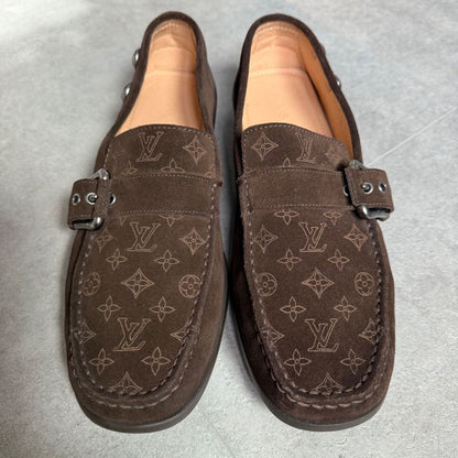 Louis Vuitton Suede Leather Monogram Driving Shoes Belt 7 26cm (10.24in)