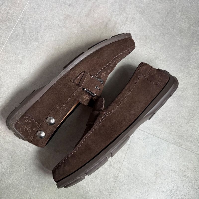 Louis Vuitton Suede Leather Monogram Driving Shoes Belt 7 26cm (10.24in)