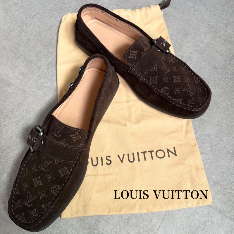 Louis Vuitton Suede Leather Monogram Driving Shoes Belt 7 26cm (10.24in)