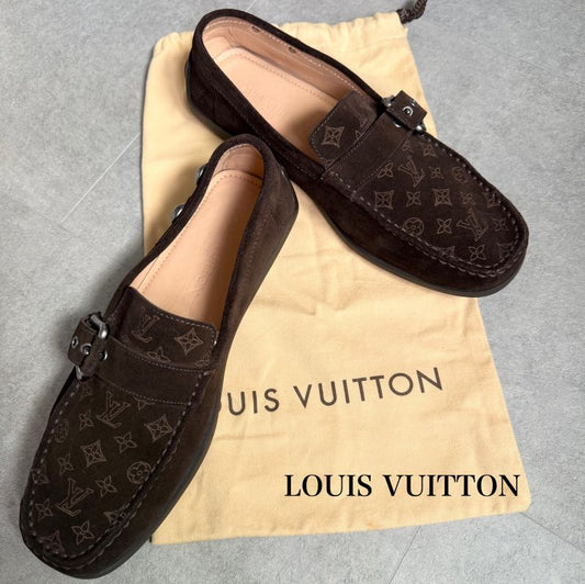 Louis Vuitton Suede Leather Monogram Driving Shoes Belt 7 26cm (10.24in)