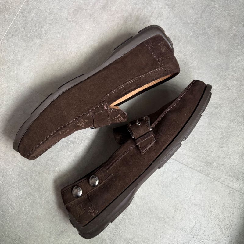 Louis Vuitton Suede Leather Monogram Driving Shoes Belt 7 26cm (10.24in)