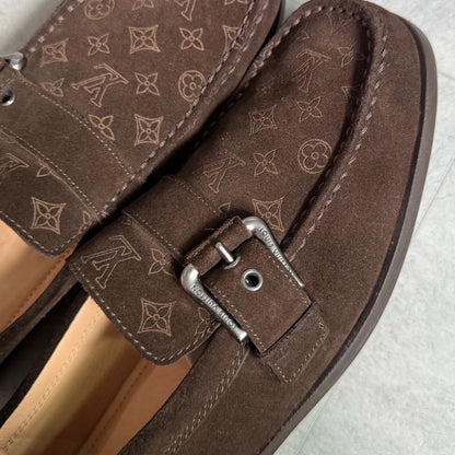 Louis Vuitton Suede Leather Monogram Driving Shoes Belt 7 26cm (10.24in)