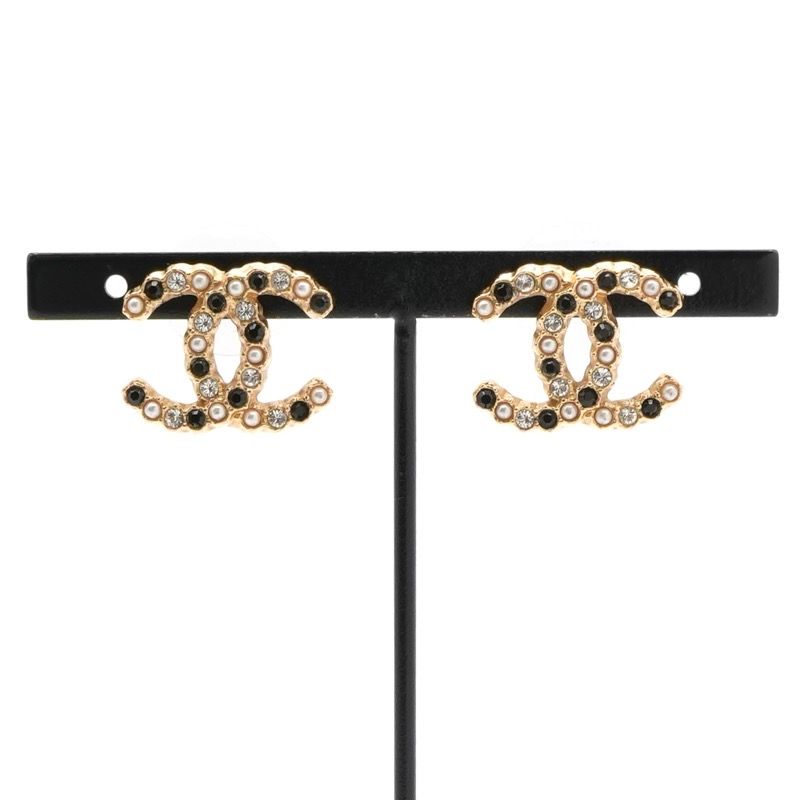 Chanel Earrings Earring Gold Coco Mark Rhinestone