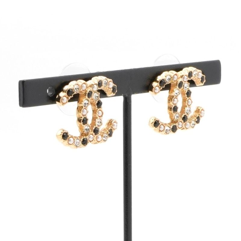 Chanel Earrings Earring Gold Coco Mark Rhinestone