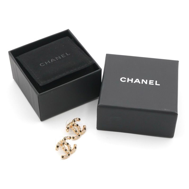 Chanel Earrings Earring Gold Coco Mark Rhinestone