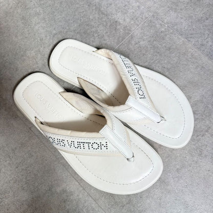 Louis Vuitton Perforated Logo Leather Mesh Sandals Men's 8 27cm (10.63in) White