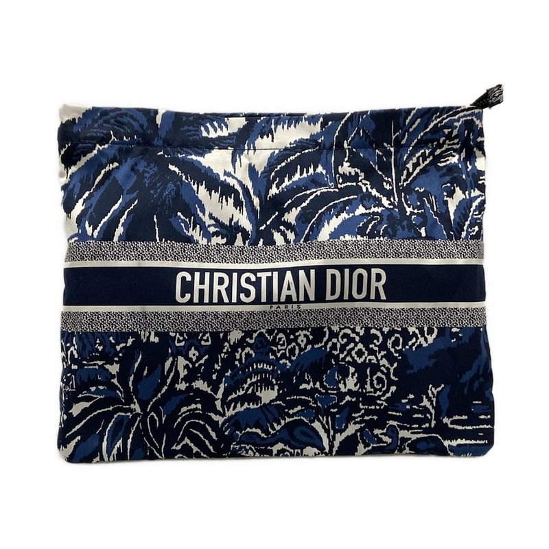 Dior/christian Dior Pouch Diortravel Pouch Navy Dark Navy And White Palm Tree