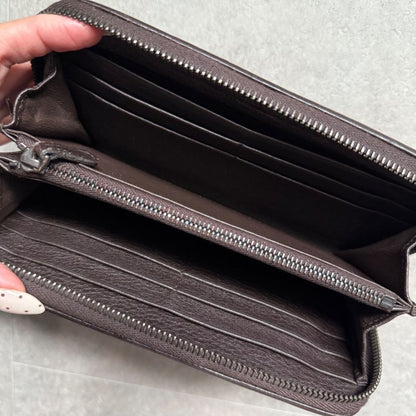 Bottega Veneta Intrecciato Round Zipper Long Wallet in Grained Leather Dark