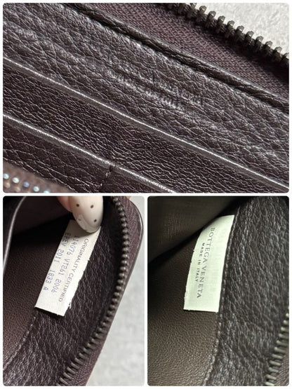 Bottega Veneta Intrecciato Round Zipper Long Wallet in Grained Leather Dark