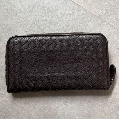 Bottega Veneta Intrecciato Round Zipper Long Wallet in Grained Leather Dark