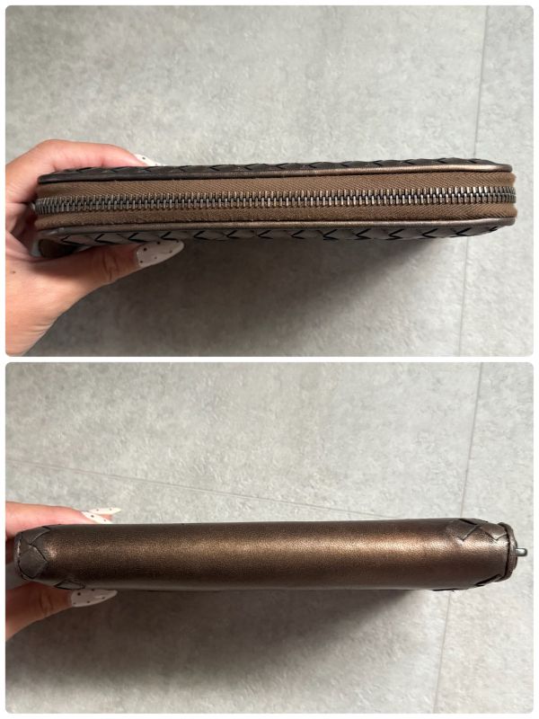 Color Bottega Veneta Intrecciato Round Zipper Long Wallet Bronze Leather Men