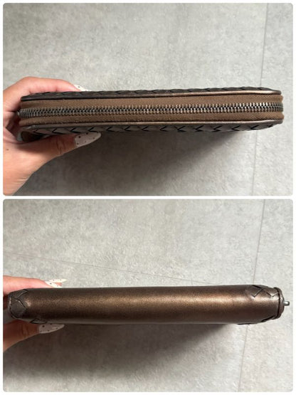 Color Bottega Veneta Intrecciato Round Zipper Long Wallet Bronze Leather Men