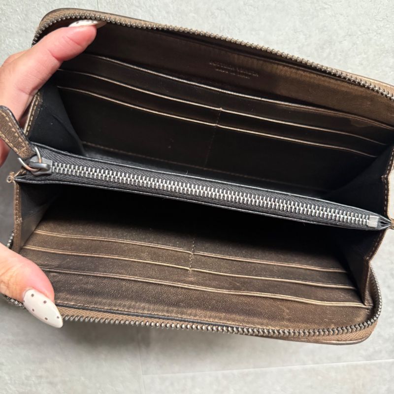 Color Bottega Veneta Intrecciato Round Zipper Long Wallet Bronze Leather Men