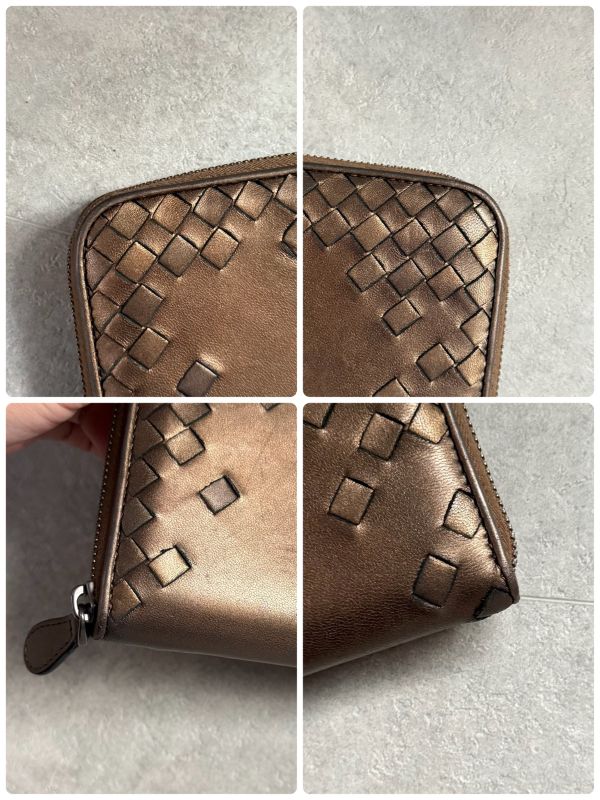 Color Bottega Veneta Intrecciato Round Zipper Long Wallet Bronze Leather Men