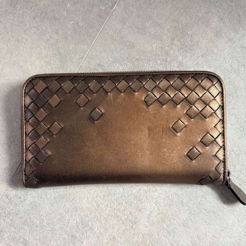 Color Bottega Veneta Intrecciato Round Zipper Long Wallet Bronze Leather Men