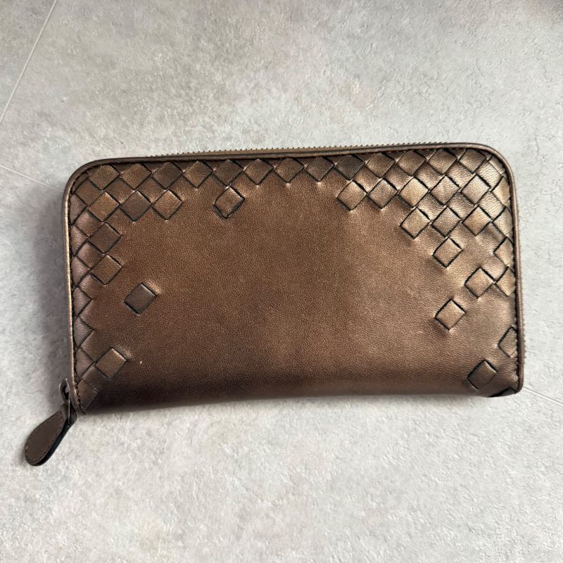 Color Bottega Veneta Intrecciato Round Zipper Long Wallet Bronze Leather Men