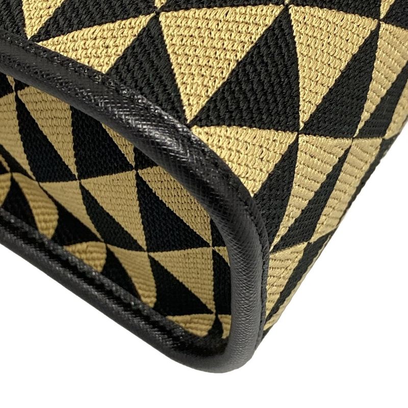 Prada Tote Bag Symbol Embroidery Fabric Large Handbag 1ba356 Black And Beige