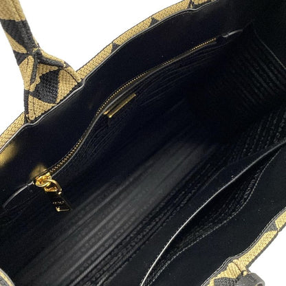 Prada Tote Bag Symbol Embroidery Fabric Large Handbag 1ba356 Black And Beige
