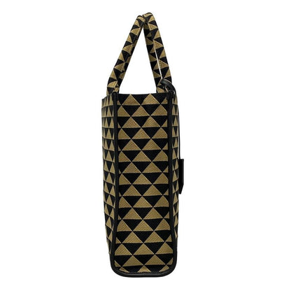 Prada Tote Bag Symbol Embroidery Fabric Large Handbag 1ba356 Black And Beige