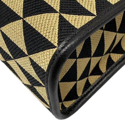 Prada Tote Bag Symbol Embroidery Fabric Large Handbag 1ba356 Black And Beige