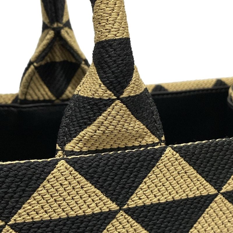 Prada Tote Bag Symbol Embroidery Fabric Large Handbag 1ba356 Black And Beige