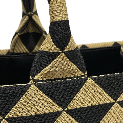 Prada Tote Bag Symbol Embroidery Fabric Large Handbag 1ba356 Black And Beige