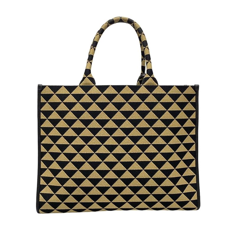 Prada Tote Bag Symbol Embroidery Fabric Large Handbag 1ba356 Black And Beige