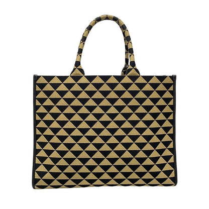 Prada Tote Bag Symbol Embroidery Fabric Large Handbag 1ba356 Black And Beige