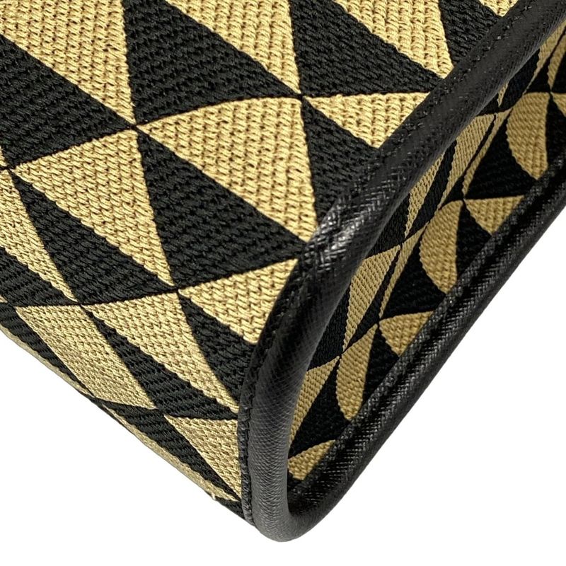 Prada Tote Bag Symbol Embroidery Fabric Large Handbag 1ba356 Black And Beige